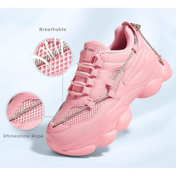 Women's 90s Chunky Sneakers Rope Platform Casual Thick Rave Walking Shoes Pink - Picture 3 of 9